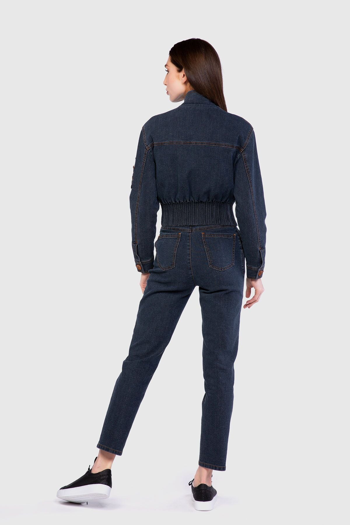 Nakış İşleme Detaylı Crop İndigo Jean Ceket