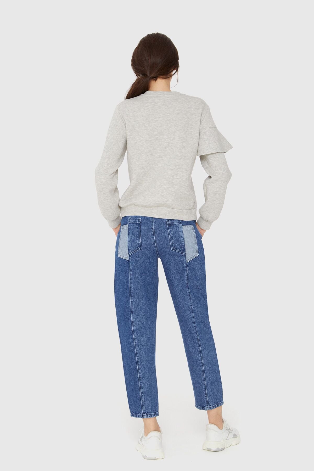 Baskılı Volanlı Örme Sweatshirt