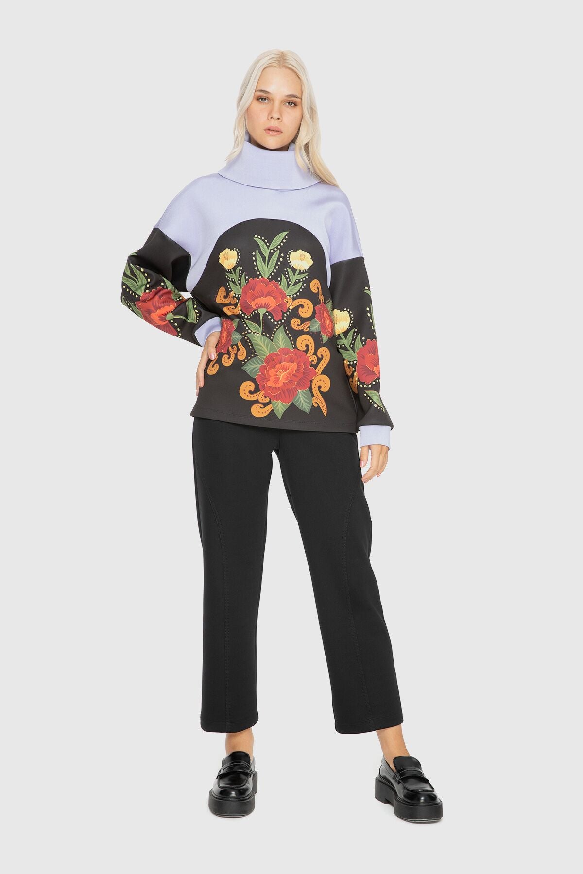 Baskılı Balikçi Yaka Sweatshirt
