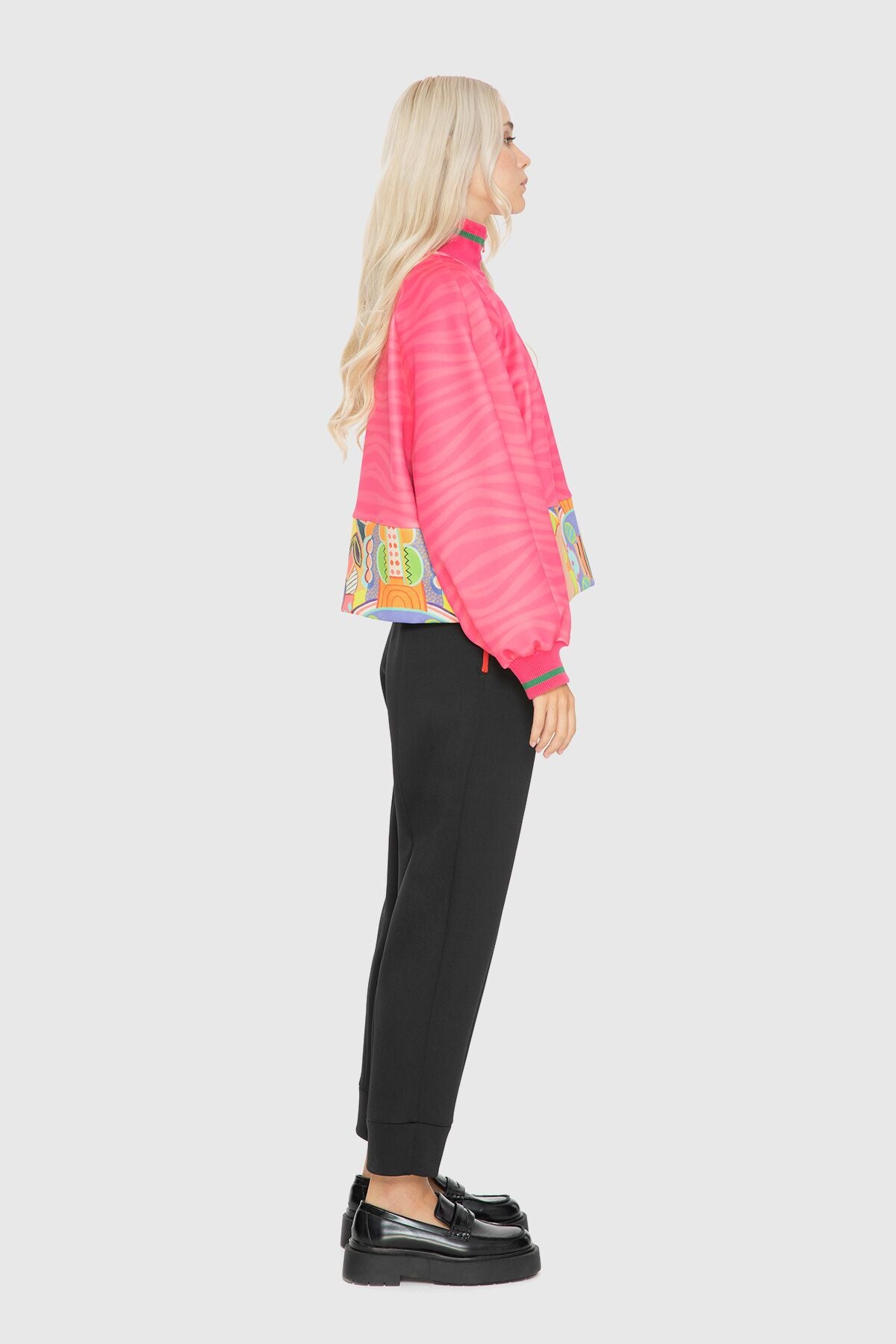 Fermuar Detaylı Desenli Sweatshirt