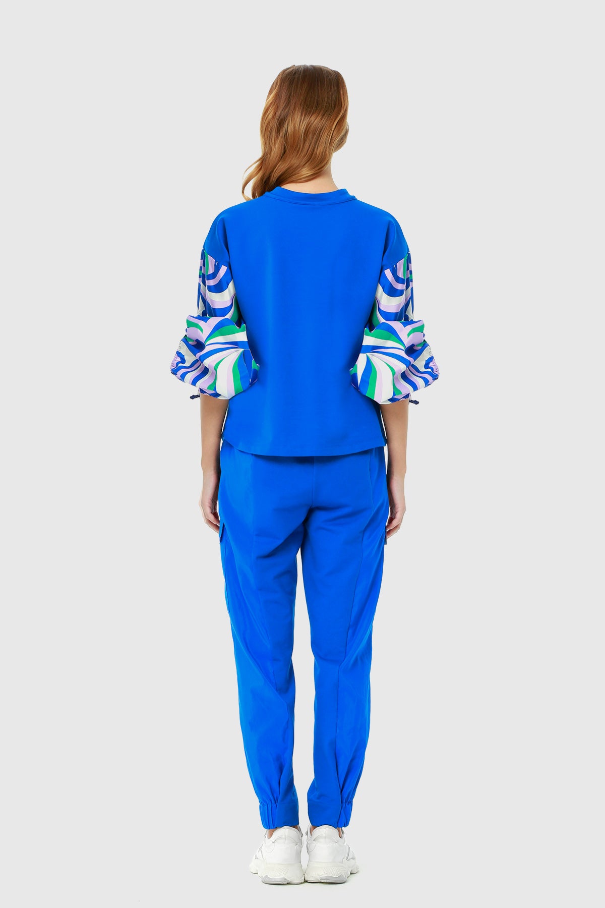 Pencere Detaylı Balon Kollu Rahat Kesim Sweatshirt Ve Beli Lastikli Cepli Saks Eşofman Takımı