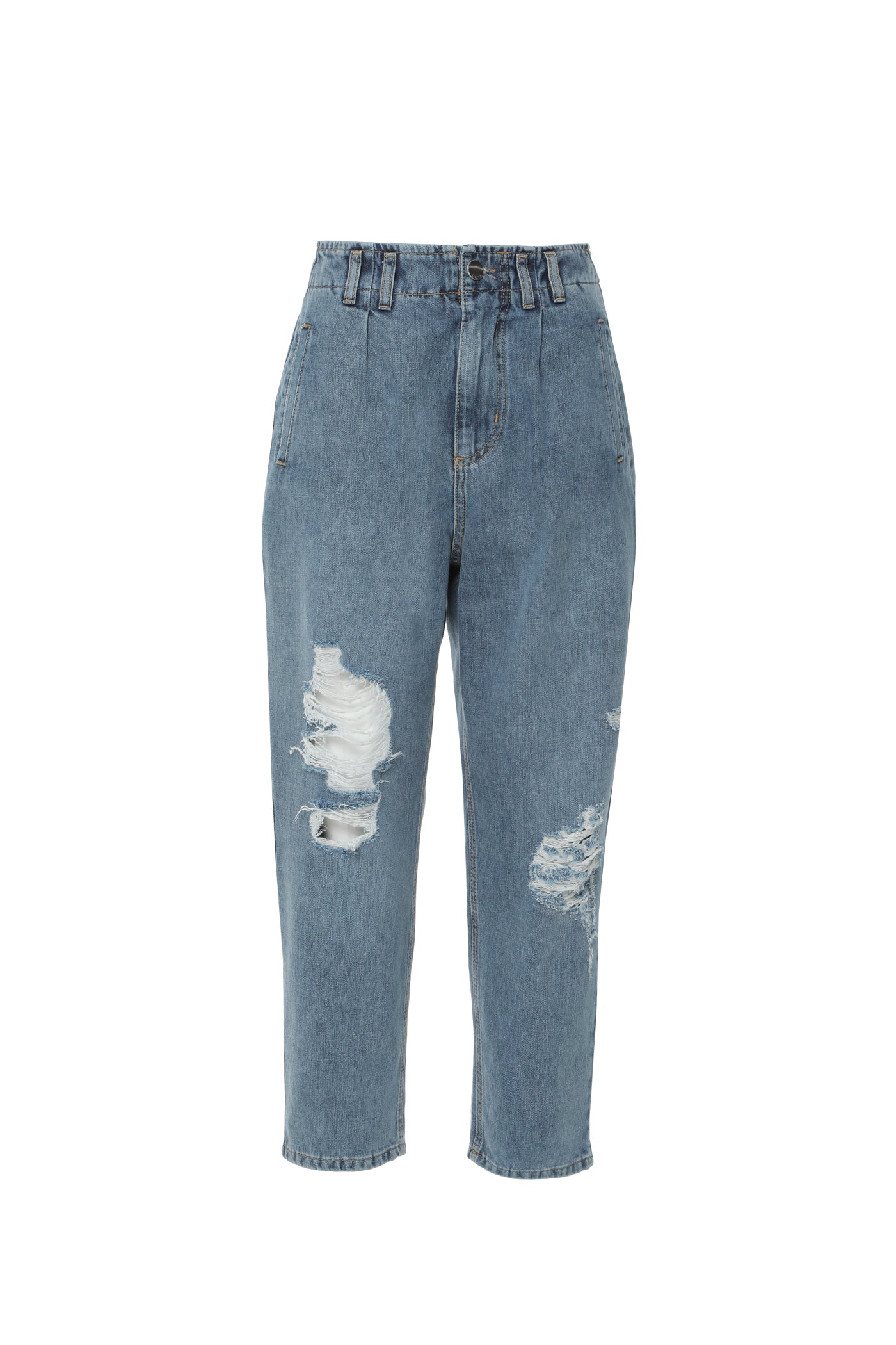 Beli Lastikli Eskitme Efektli Mom Jean