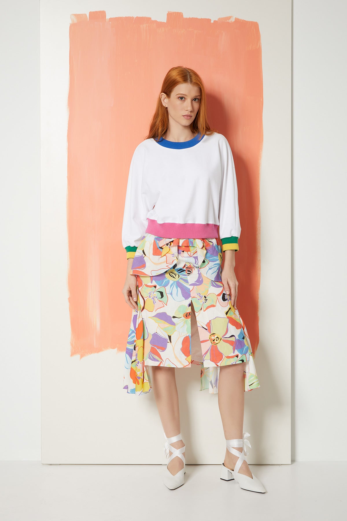 Renkli Ribanalı Crop Sweatshirt