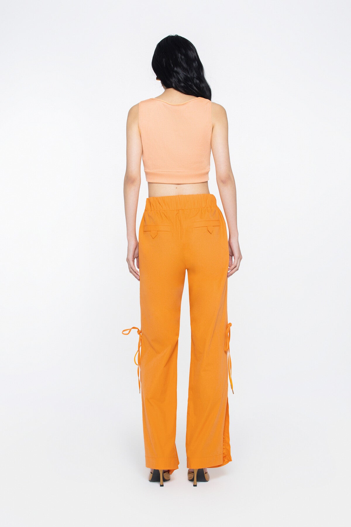 Etek Ucu Lastikli Nakış Aplike Detaylı Poplin Oranj Crop