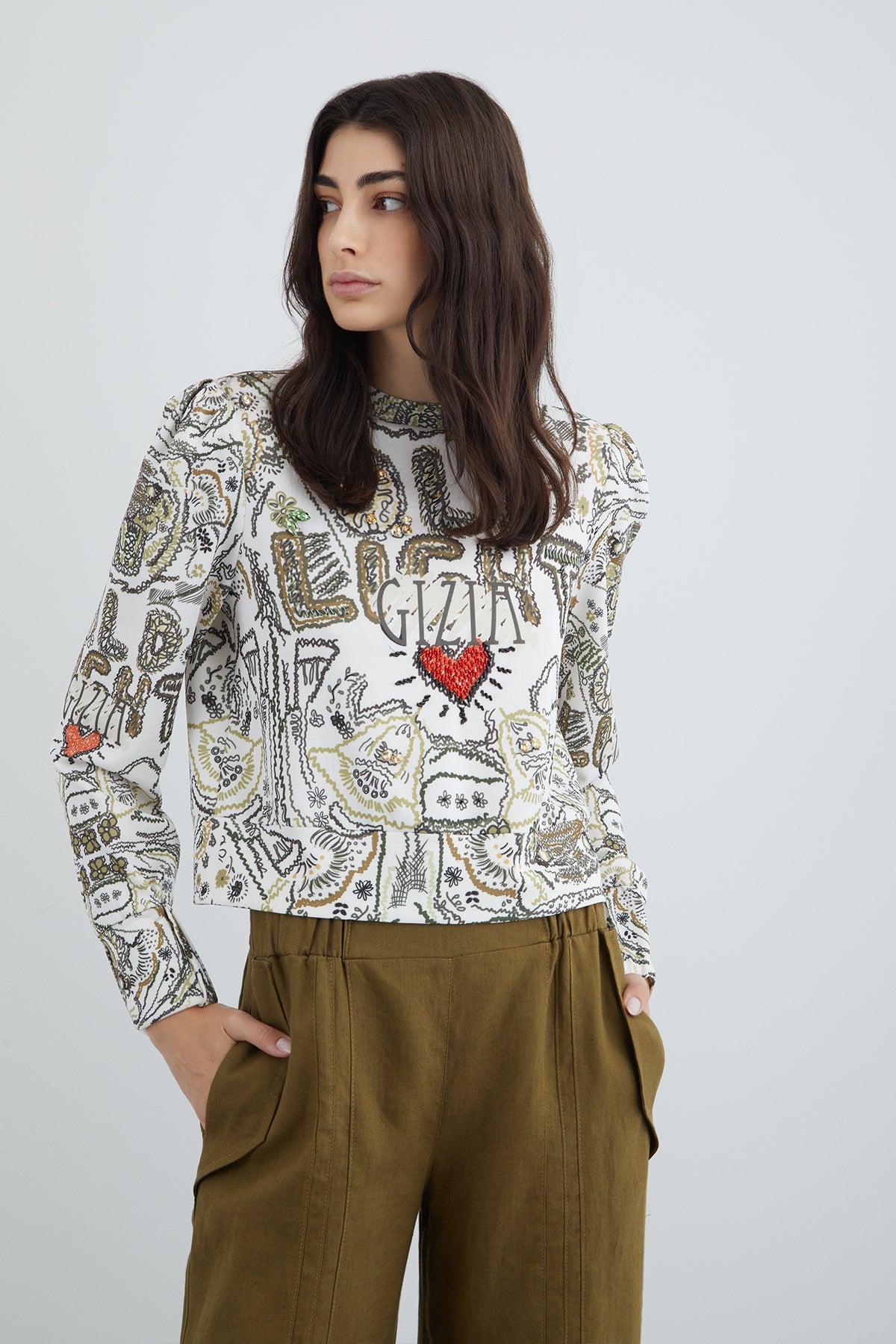 Desenli İşlemeli Sweatshirt
