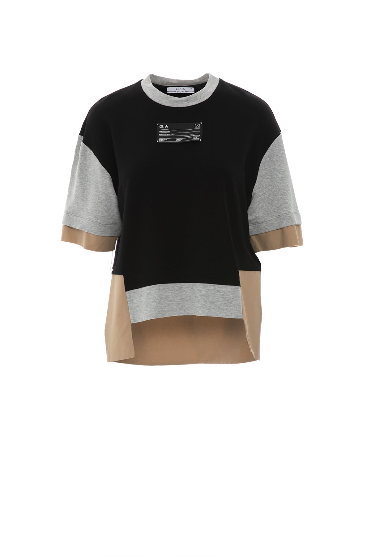 Ön Beden Etiket Detaylı Asimetrik Model T-shirt