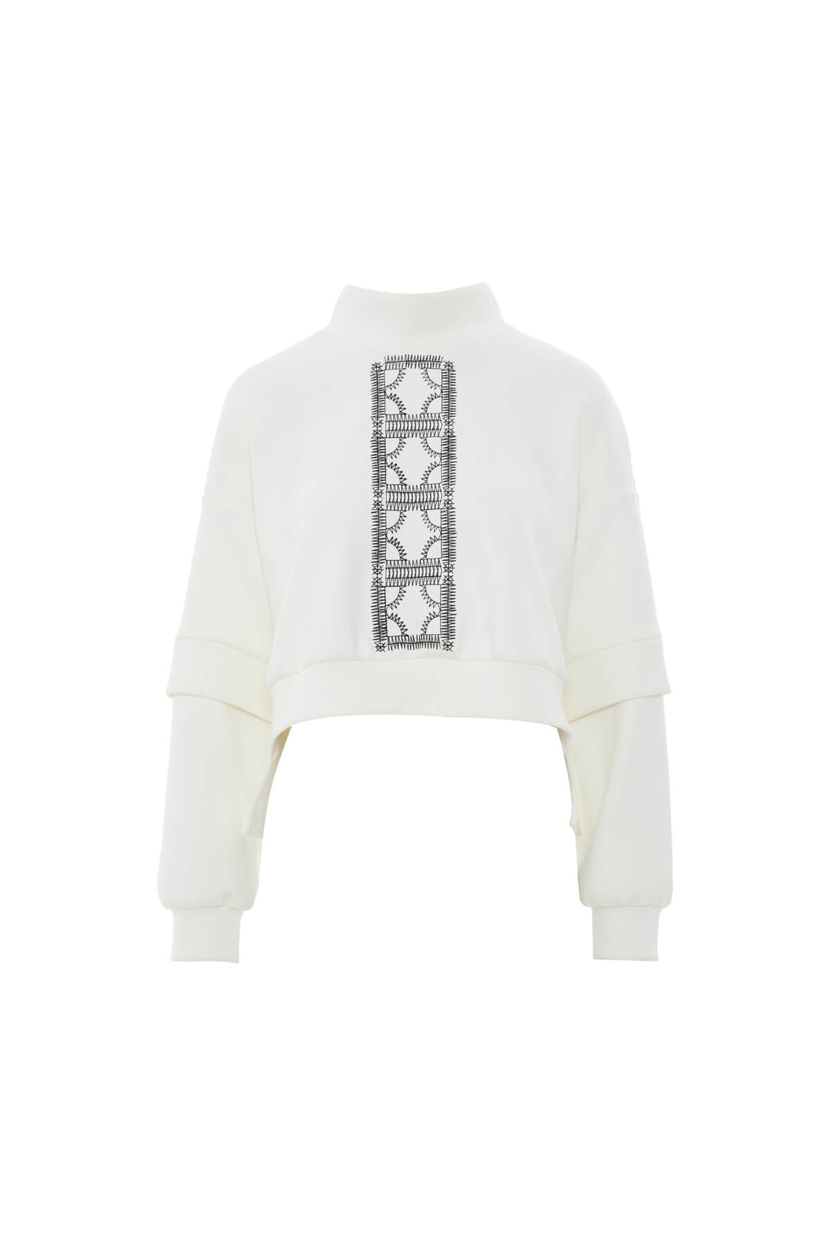 Bedene Nakış Detaylı Dik Yaka Sweatshirt