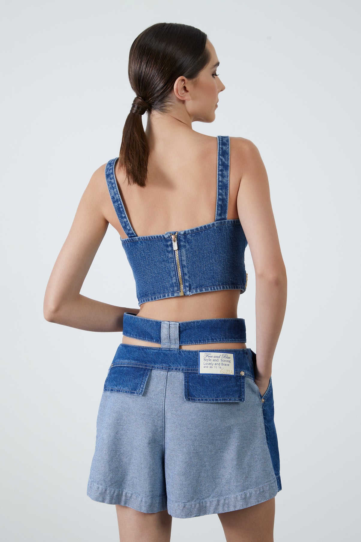 Arkası Fermuarlı Kalın Askılı Jean Top