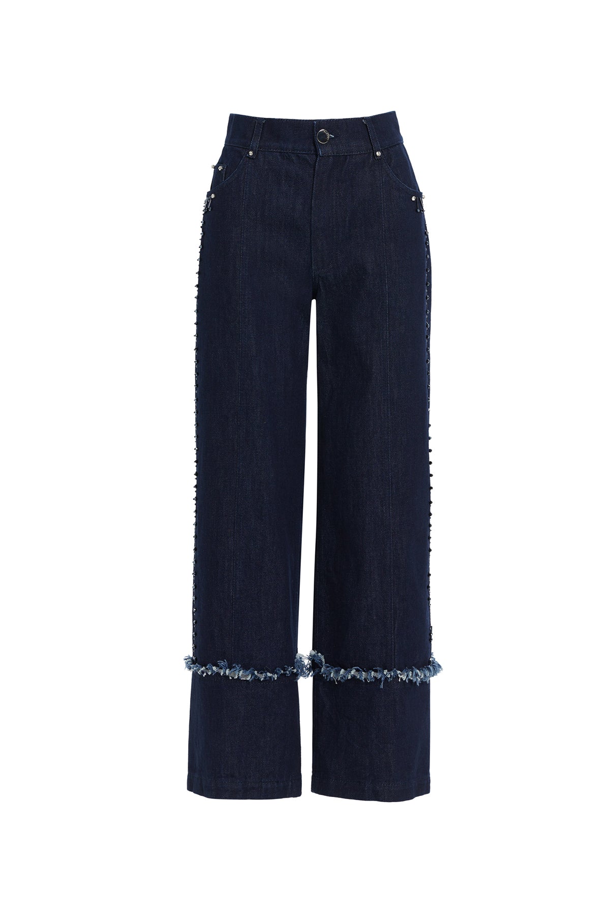 Nakış Ve İşleme Detaylı Geniş Paça Denim Pantolon