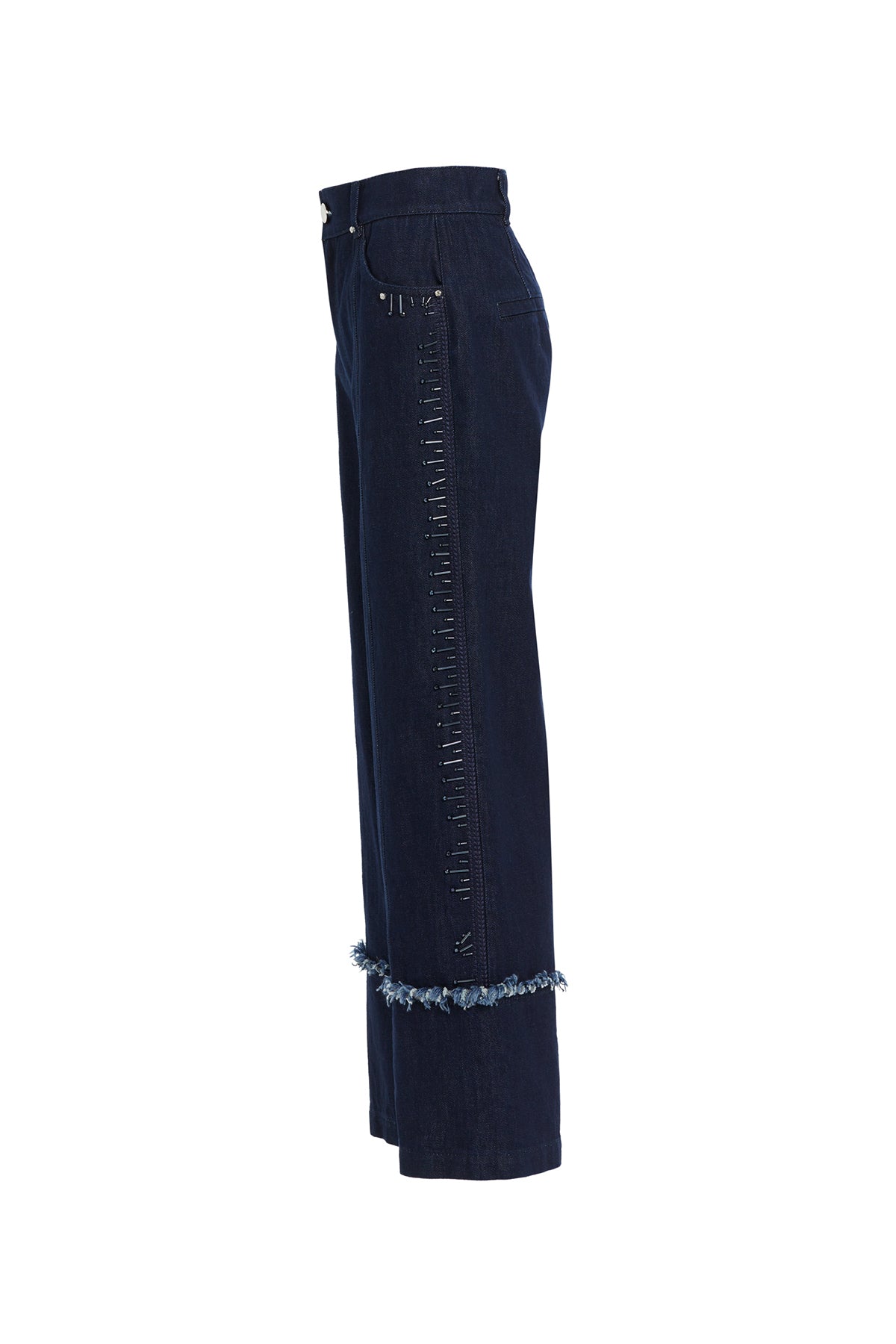 Nakış Ve İşleme Detaylı Geniş Paça Denim Pantolon