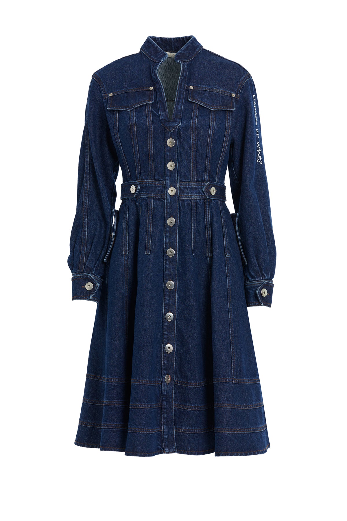 Düğme Detaylı Uzun Kollu Denim Elbise