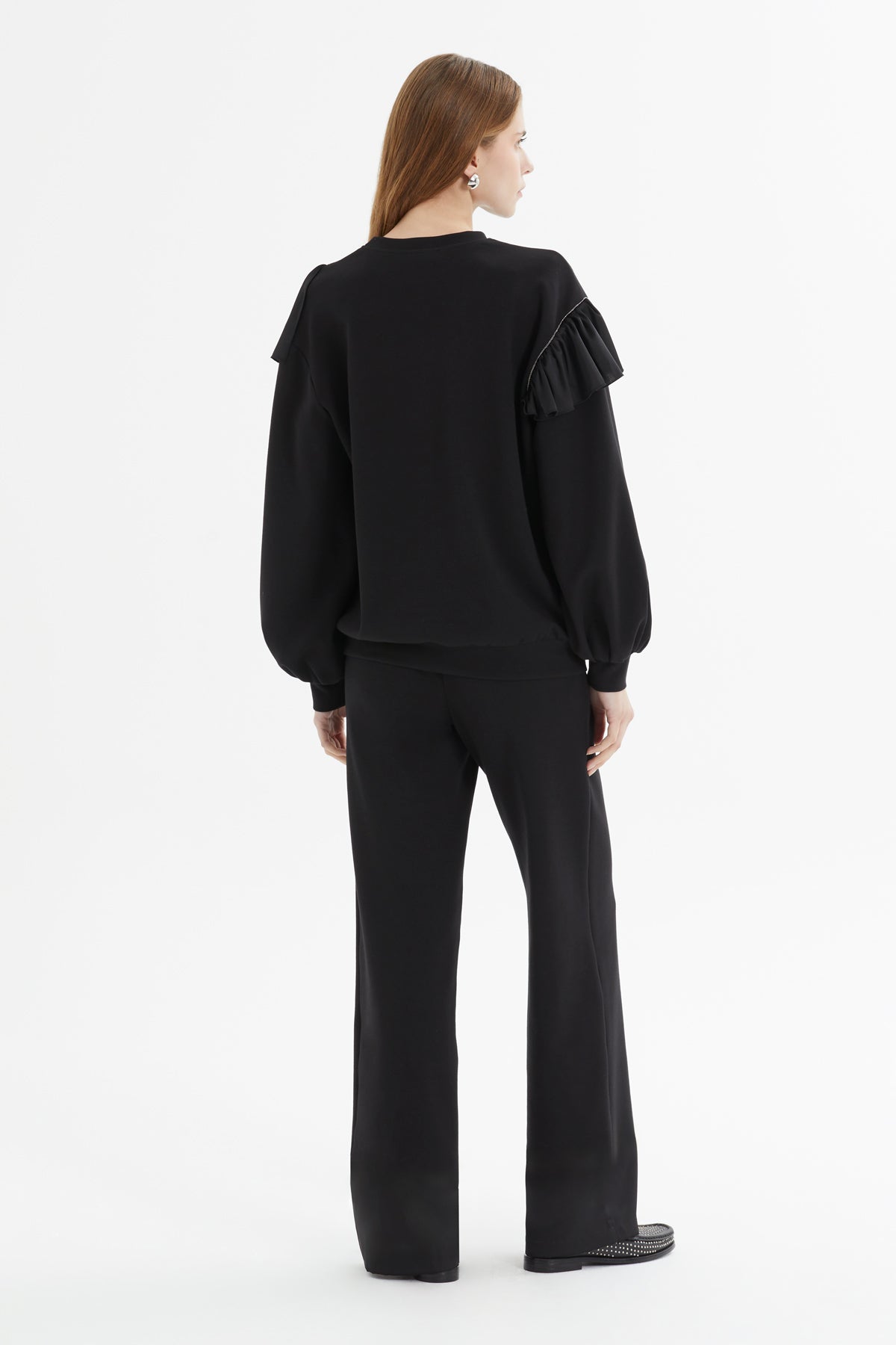 Kolları Fırfır Detaylı Sweatshirt Pantolon Takım