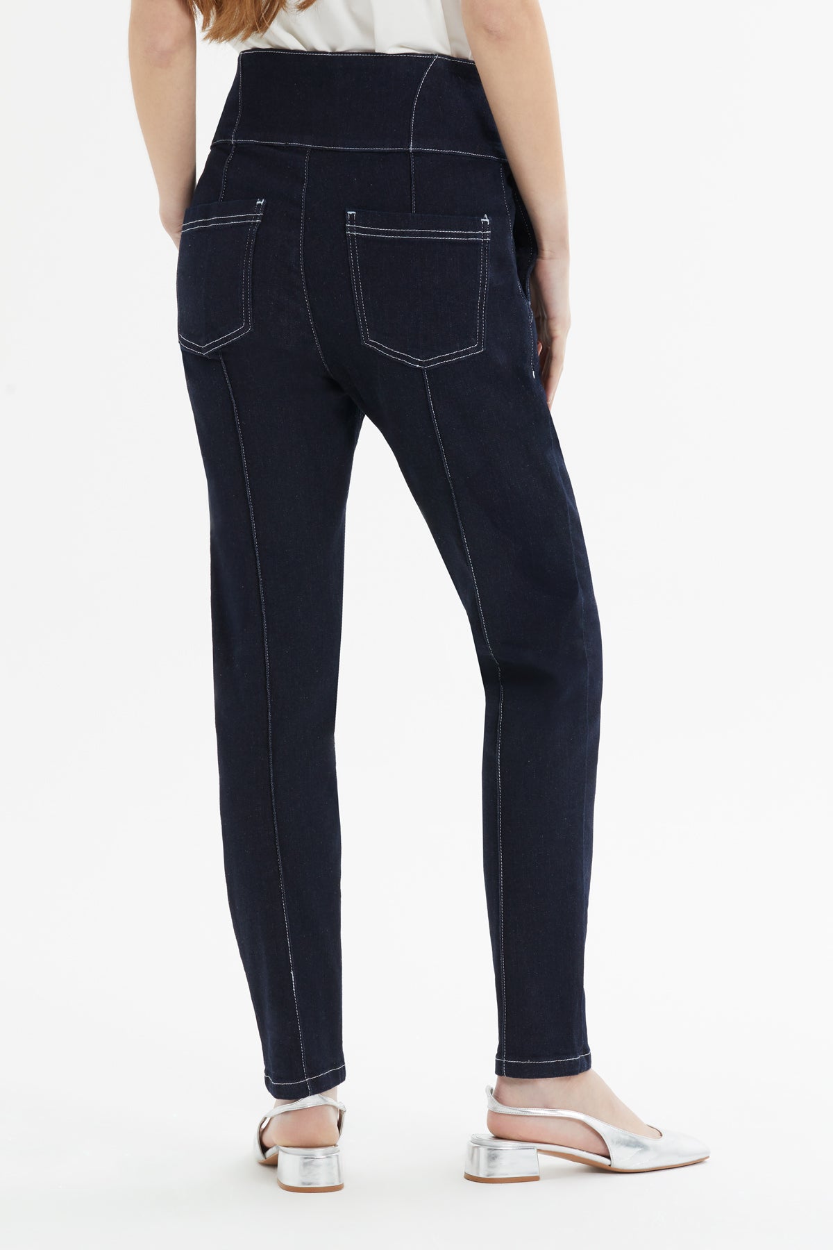 Kruvaze Kapama Kontrast Dikiş Ve Nervürlü Salopet Denim