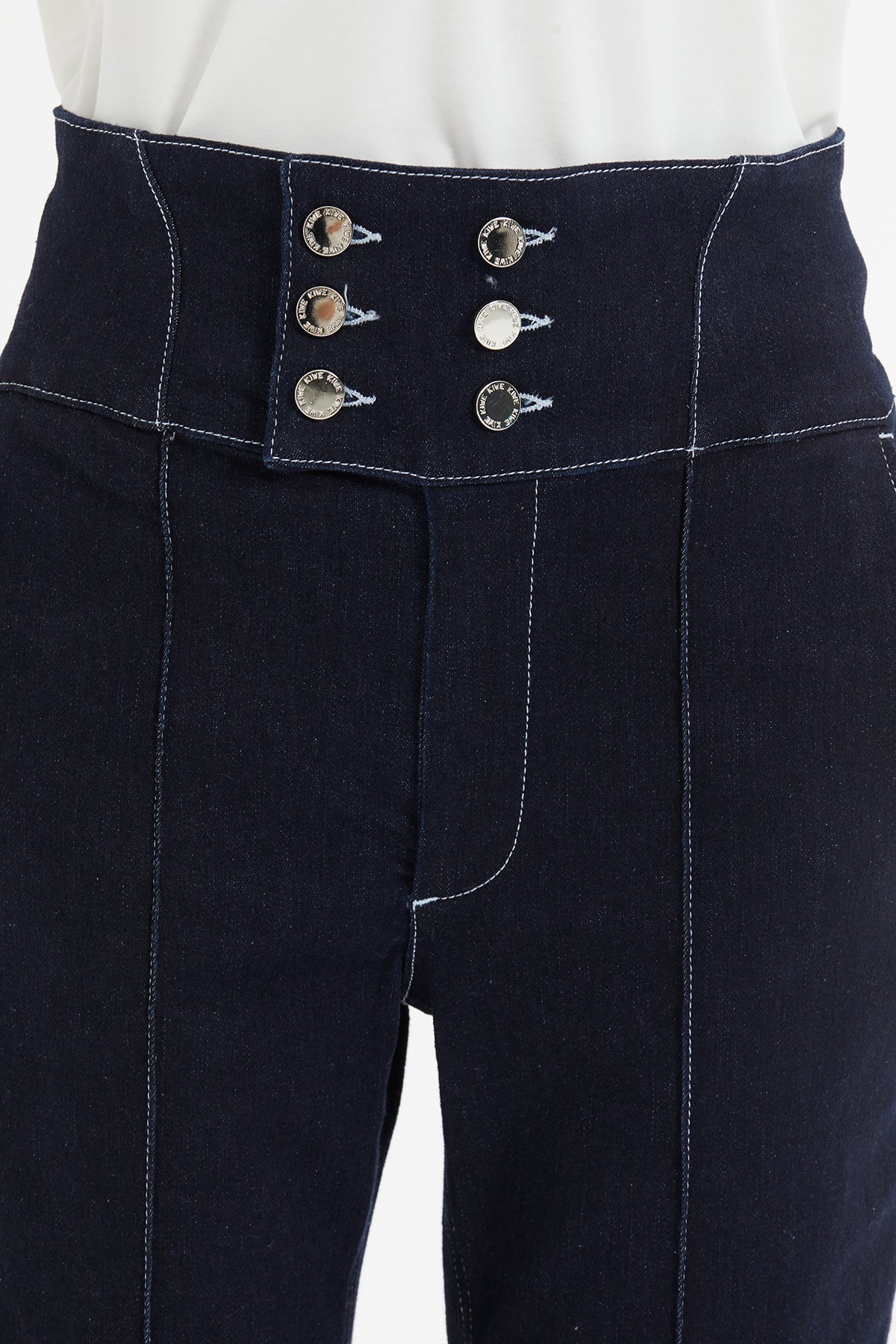 Kruvaze Kapama Kontrast Dikiş Ve Nervürlü Salopet Denim