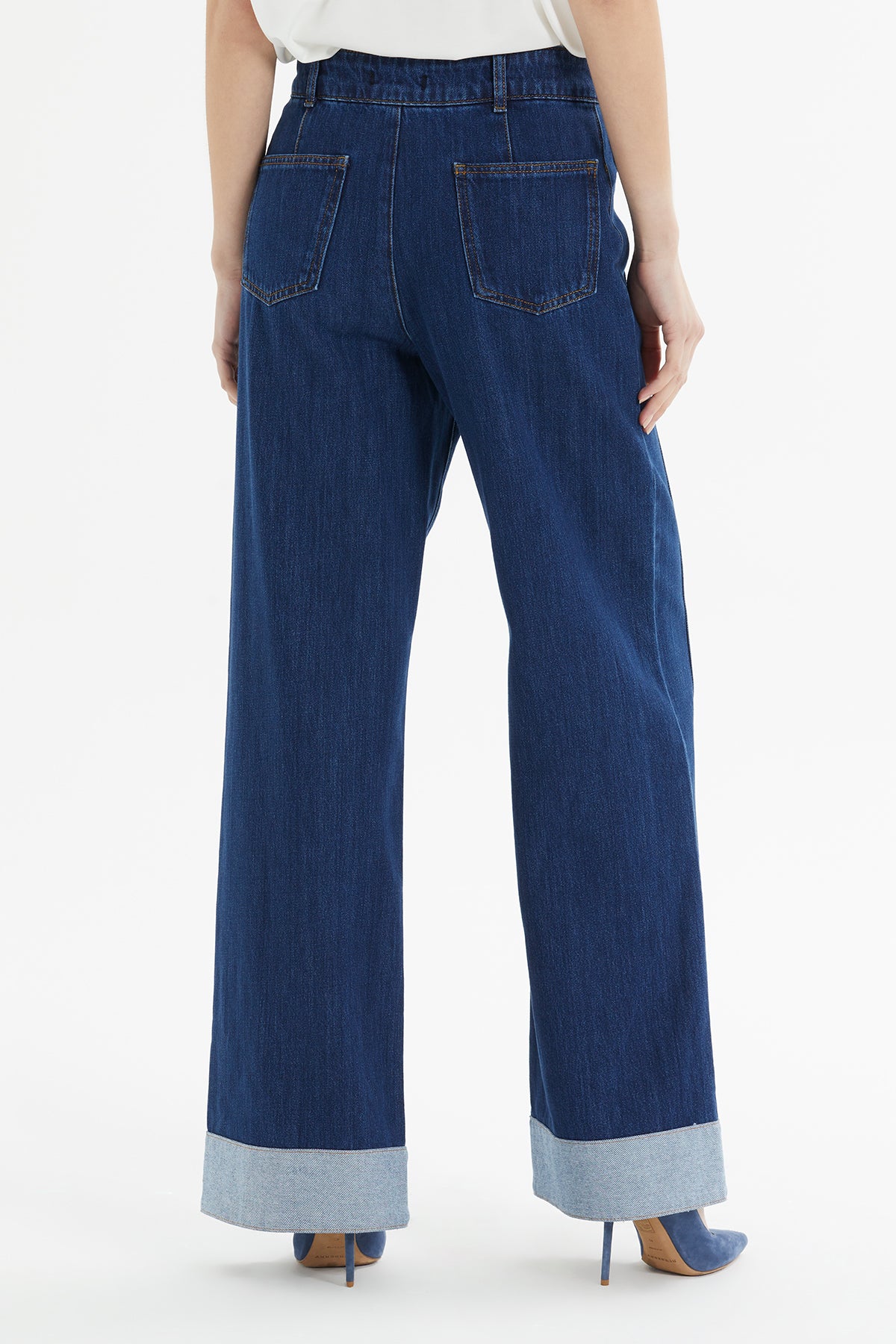 Cep Kapaklı Paçası Kemer Köprü Geçişli Geniş Paça Denim Pantolon