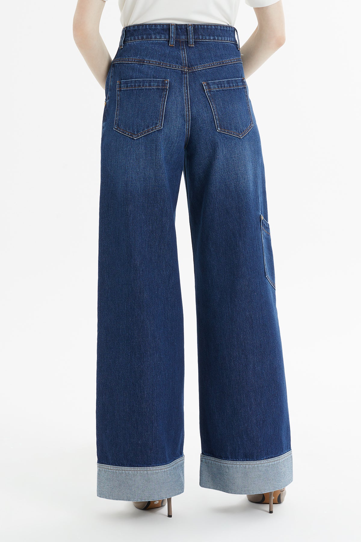Geniş Paça Kıvrımlı Denim Pantolon
