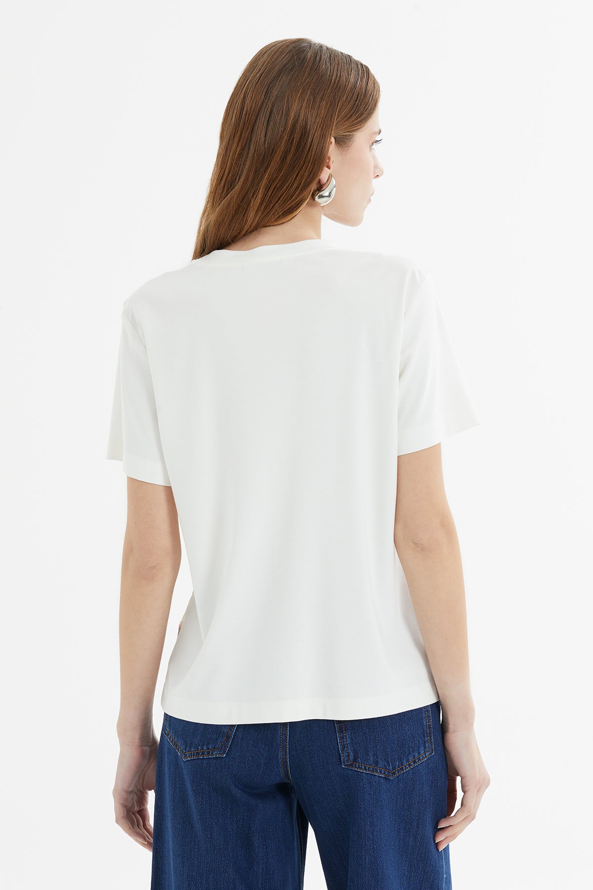 Ön Beden Pul Payet Desenli Kısa Kollu Tshirt