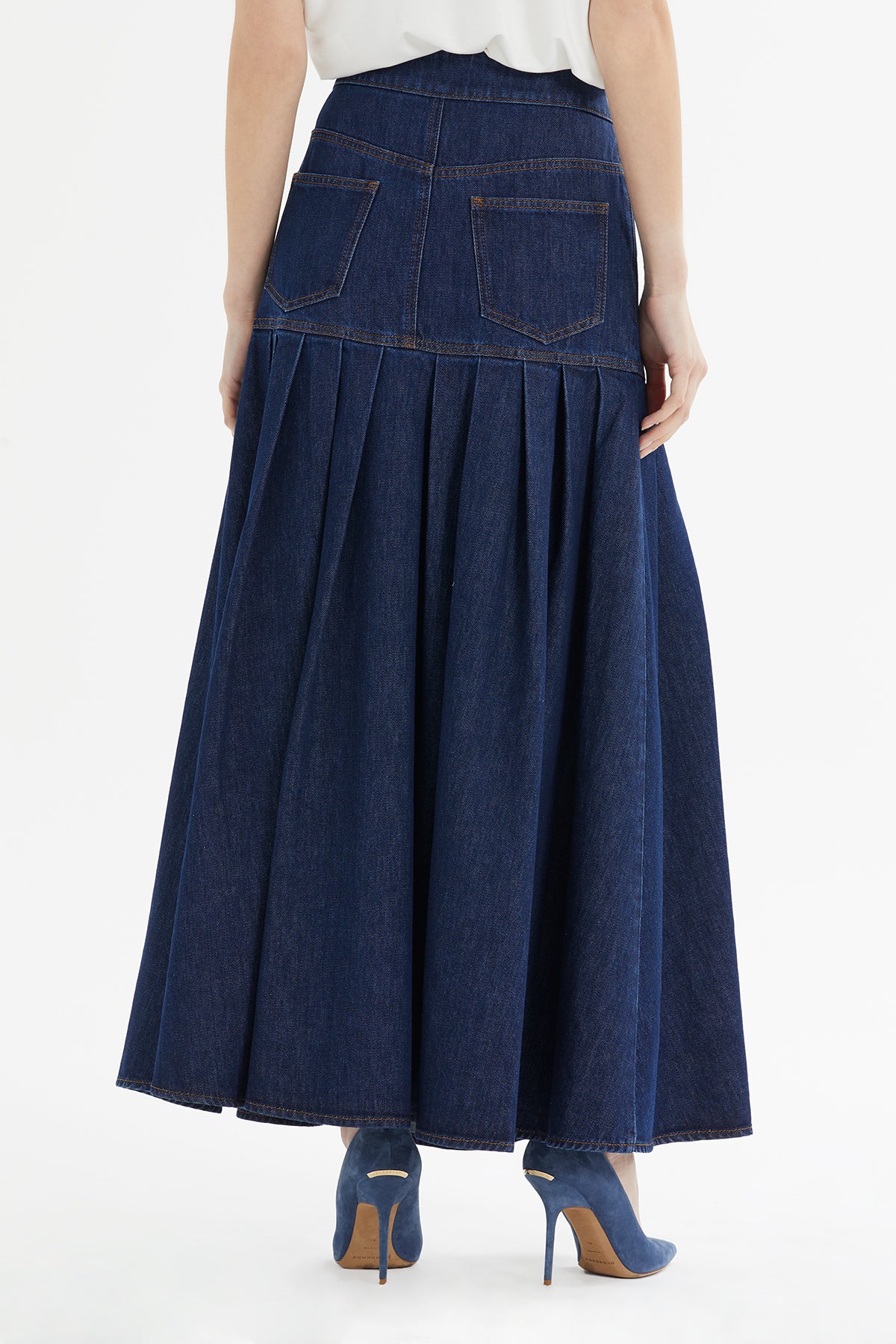 Pileli Denim Etek