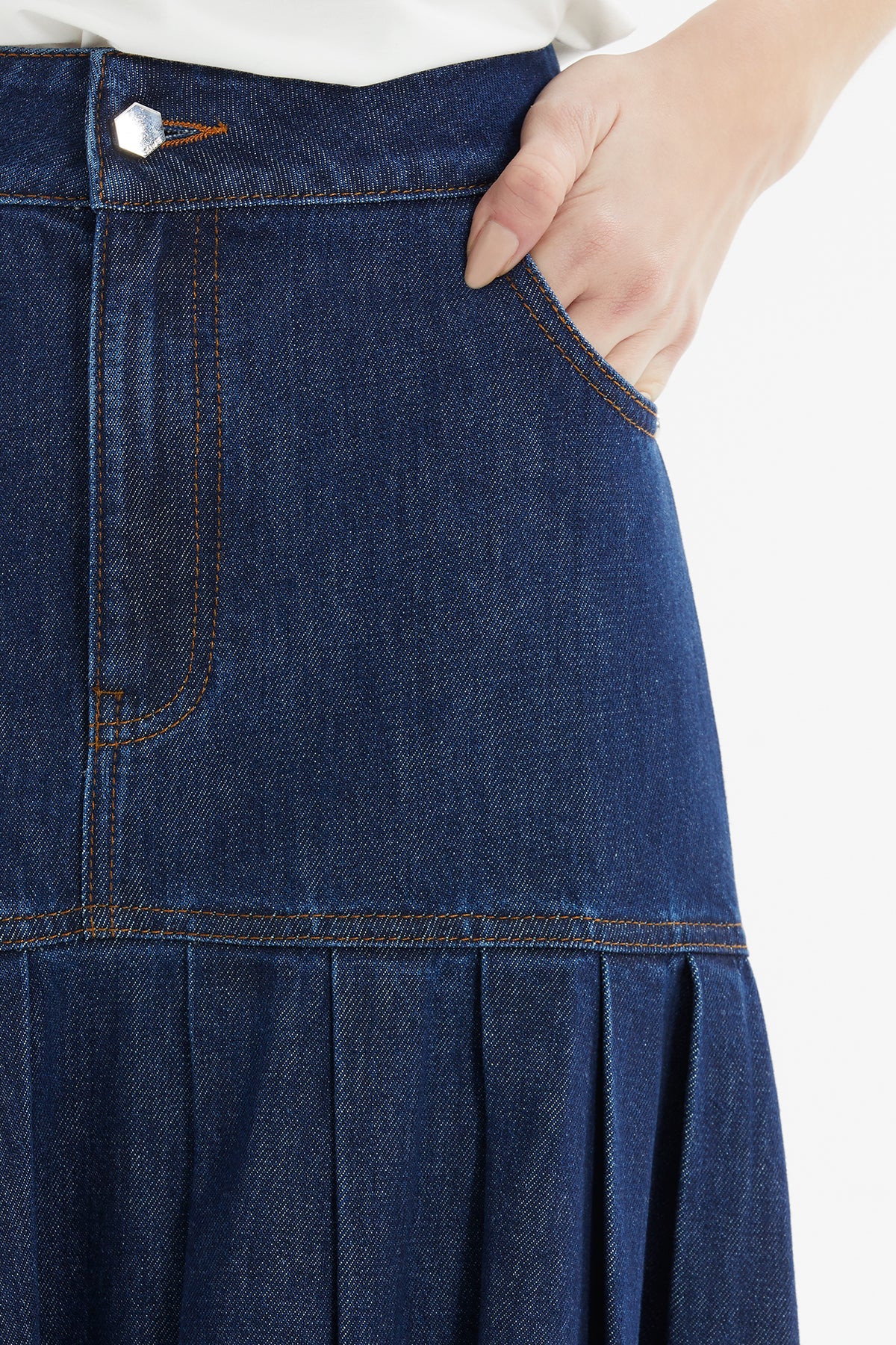 Pileli Denim Etek