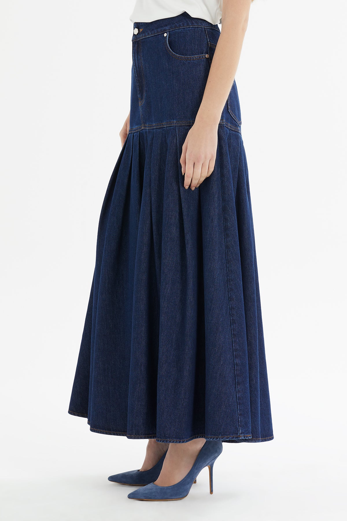 Pileli Denim Etek