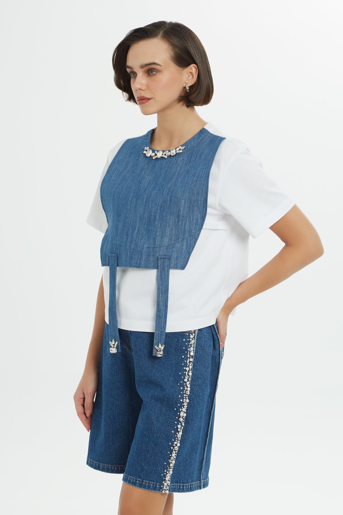 Jean Detaylı İşlemeli T-shirt