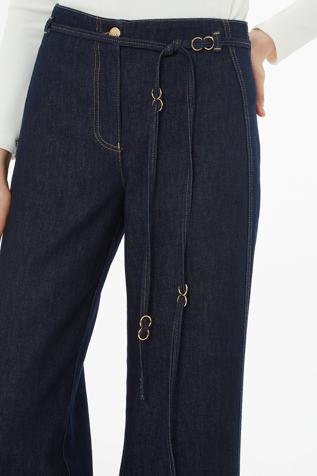 Duble Paçalı Kuşaklı Jean Pantolon