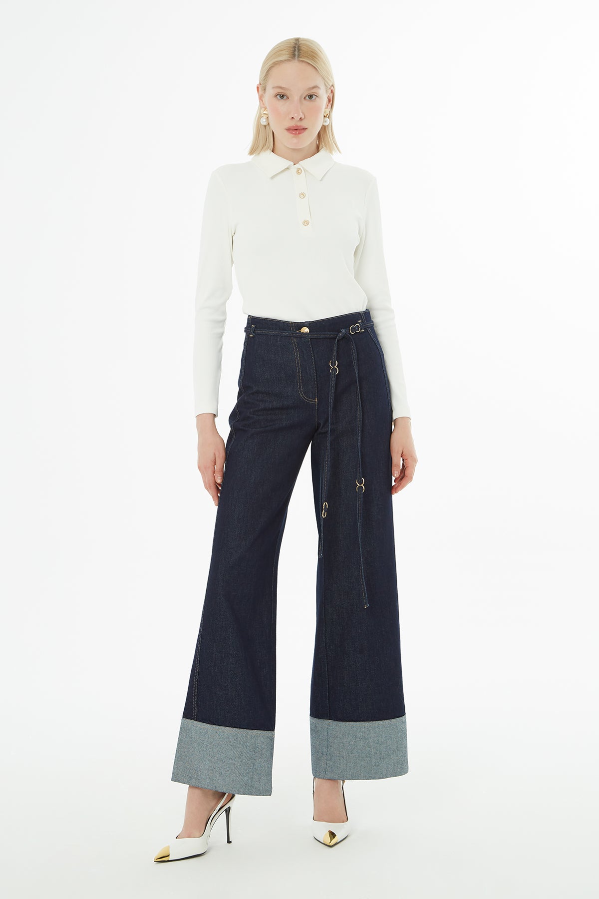 Duble Paçalı Kuşaklı Jean Pantolon