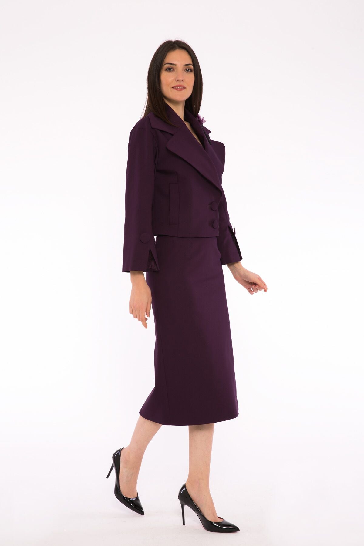 Yırtmaç Detaylı Mürdüm Blazer Ceket