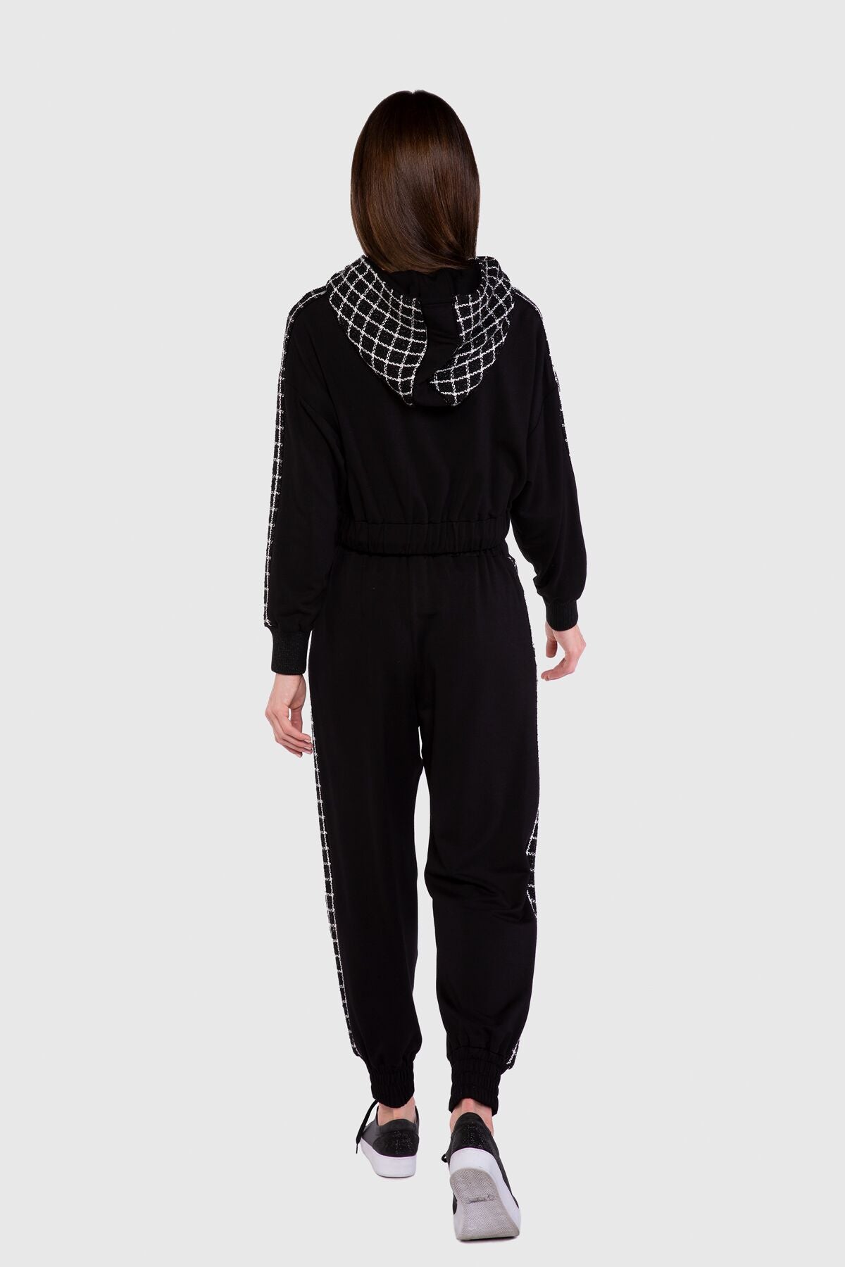 Ekose Detaylı İşlemeli Kapşonlu Sweatshirt