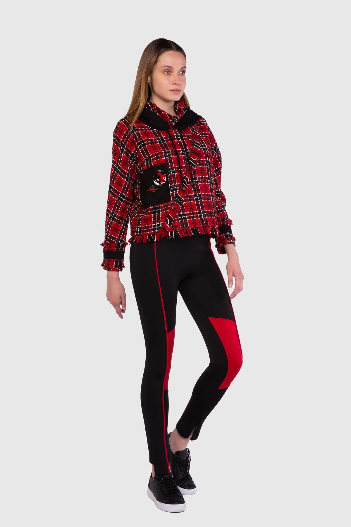 Kareli Tweed Kumaş Detaylı Sweatshirt
