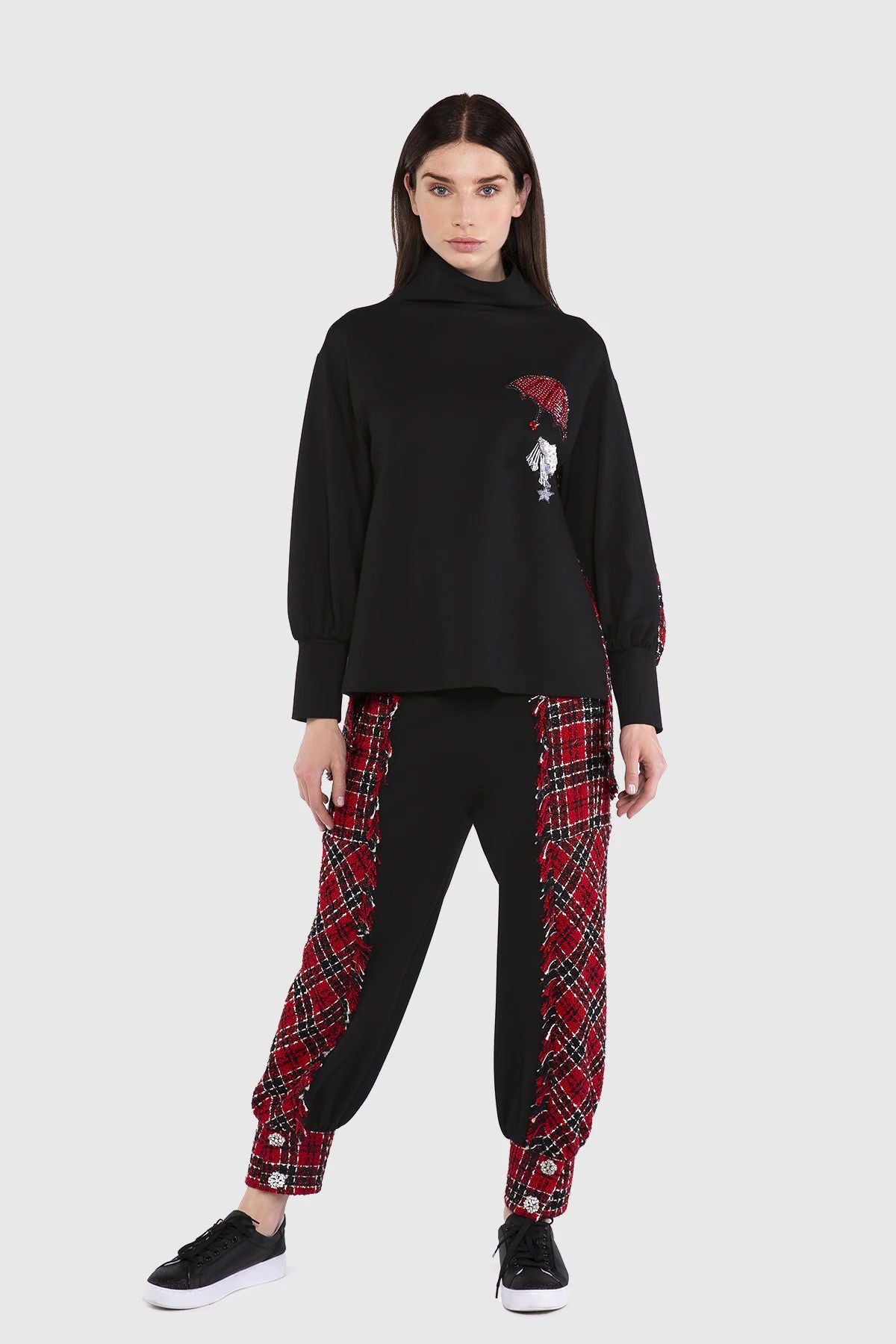 Nakış Detaylı Arkası Tweed Kumaş Sweatshirt