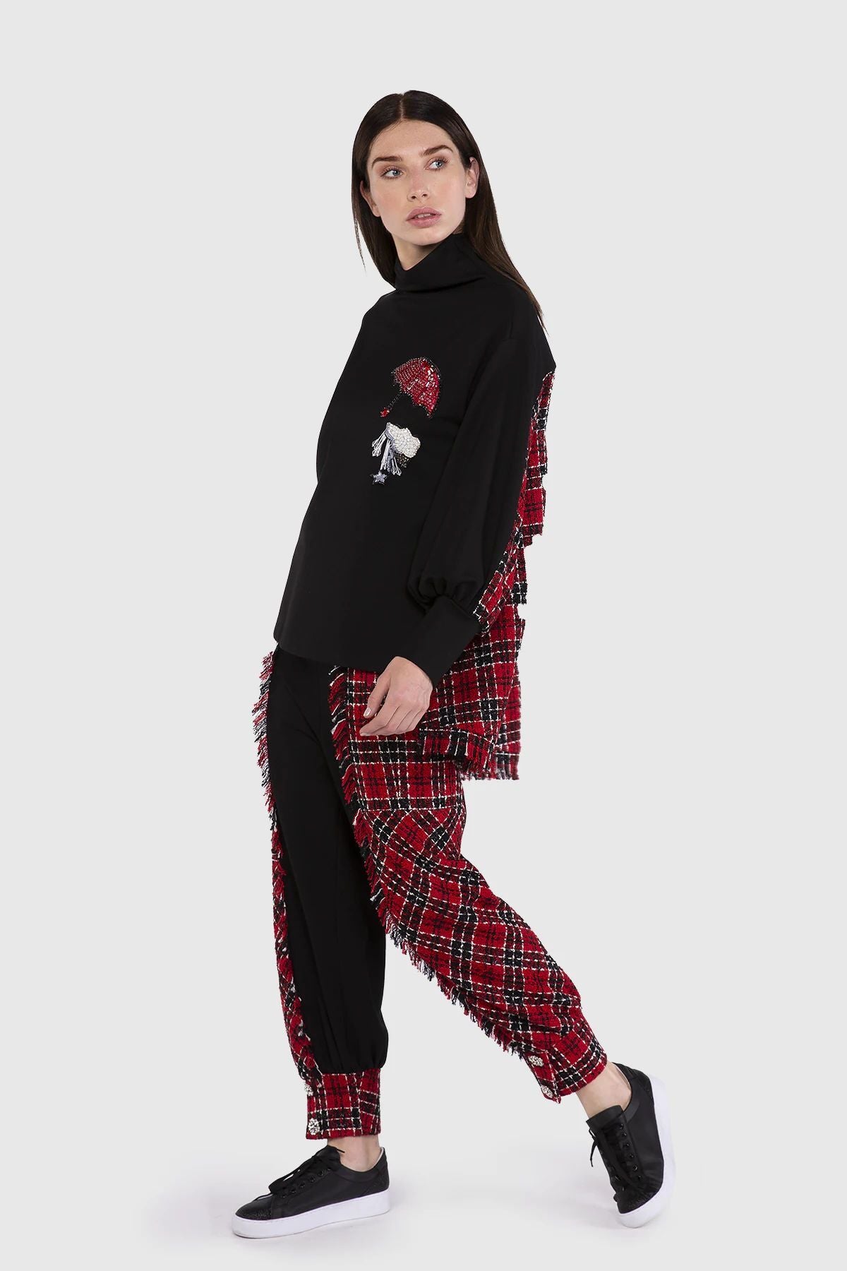 Nakış Detaylı Arkası Tweed Kumaş Sweatshirt