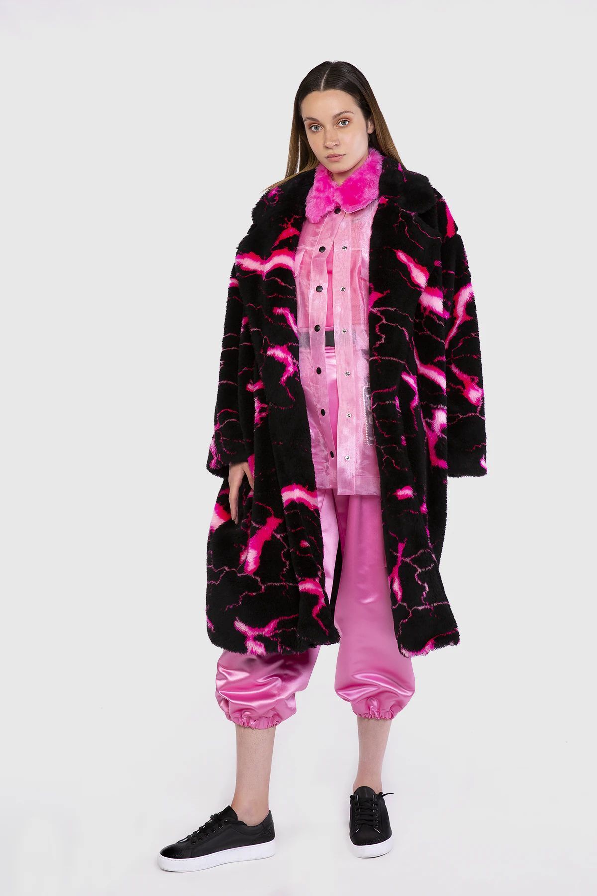 Desenli Peluş Maxi Boy Kaban