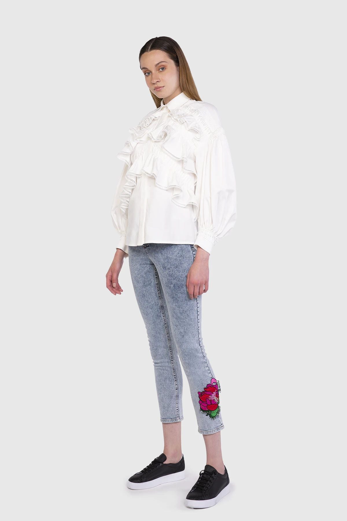 Aplikeli Skinny Jean Pantolon