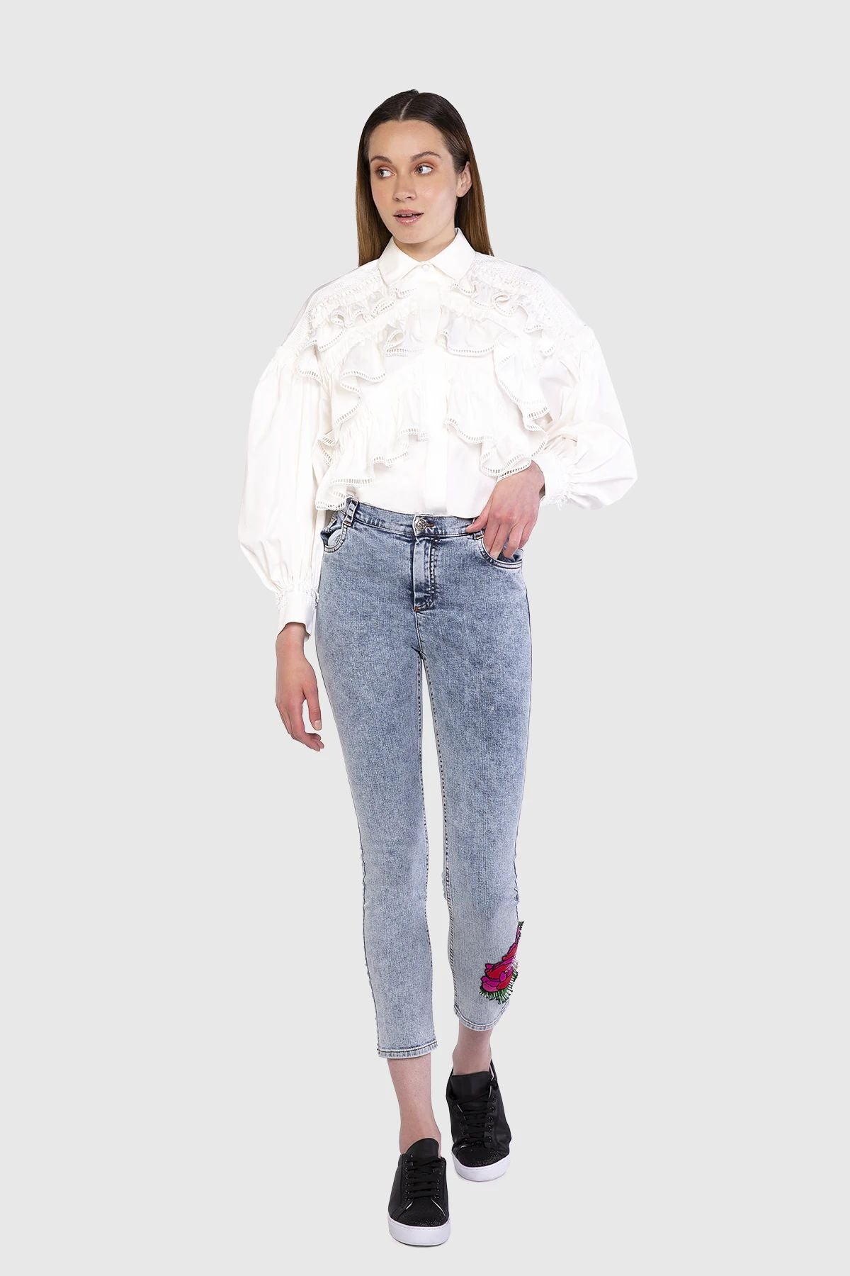 Aplikeli Skinny Jean Pantolon