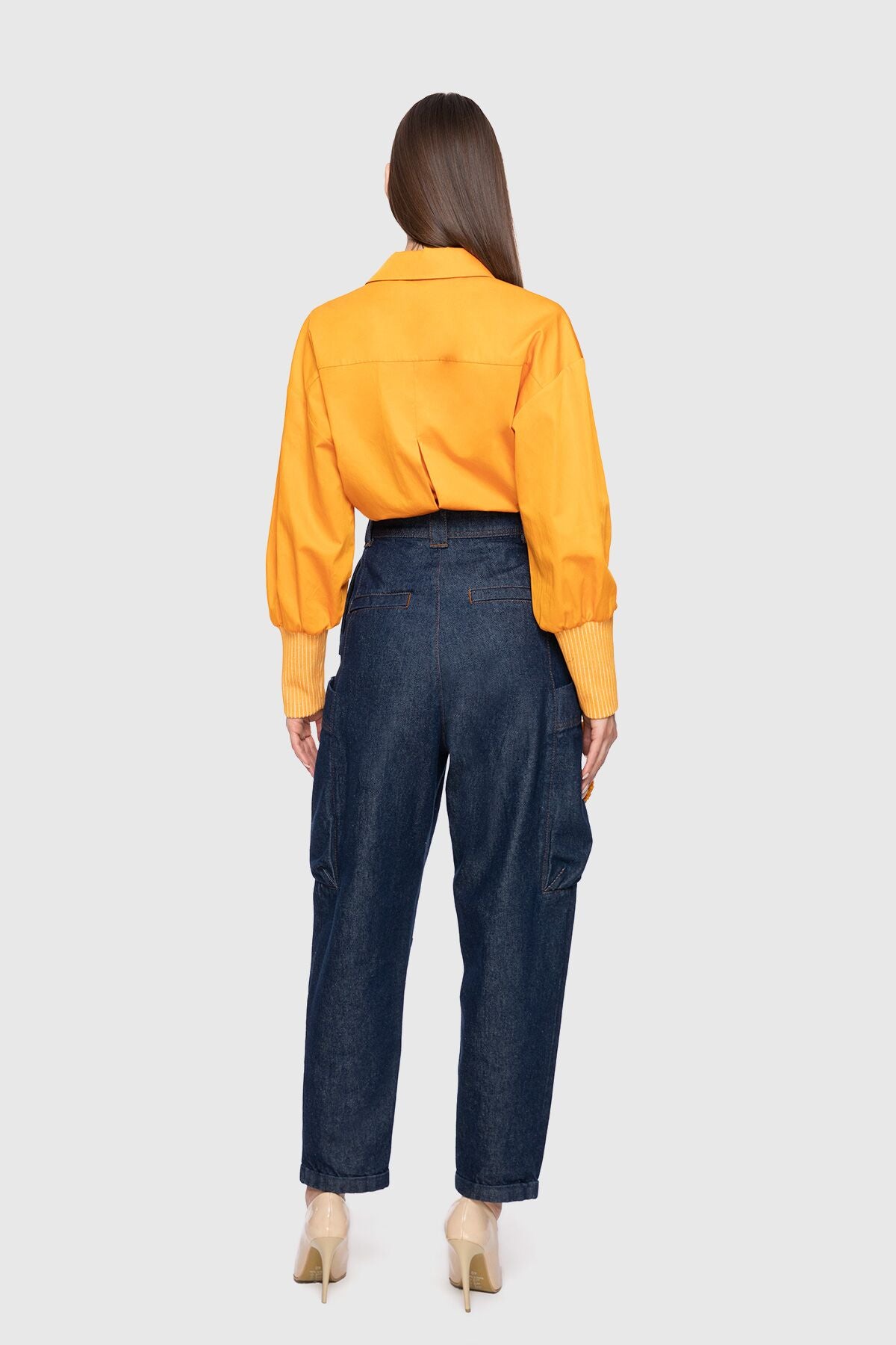Kontrast Nakış Detaylı Yüksek Bel Slouchy Pantolon