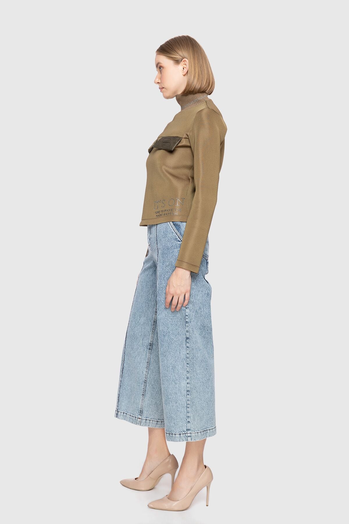 Yakası Triko Cep Kapakları Yağmurluk Garnili Sweatshirt