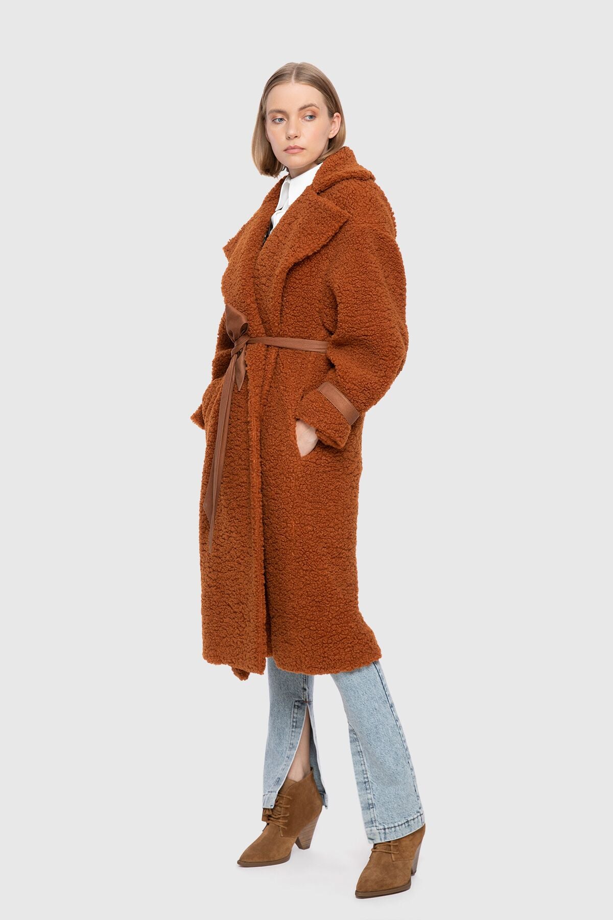 Suni Kürk Oversize Tütün Kaban