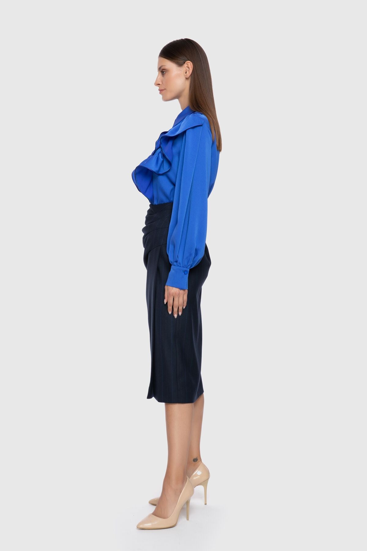 Asimetrik Drape Detaylı Kalem Etek