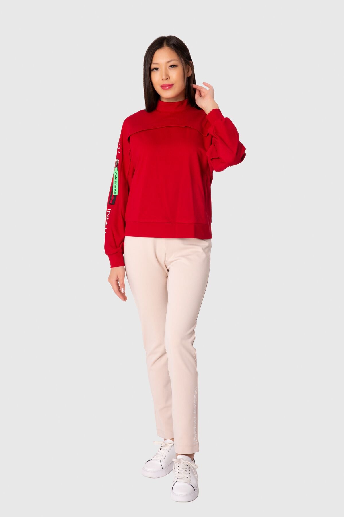Neon Fermuar Esprli Yarım Balıkçı Yaka Sweatshirt