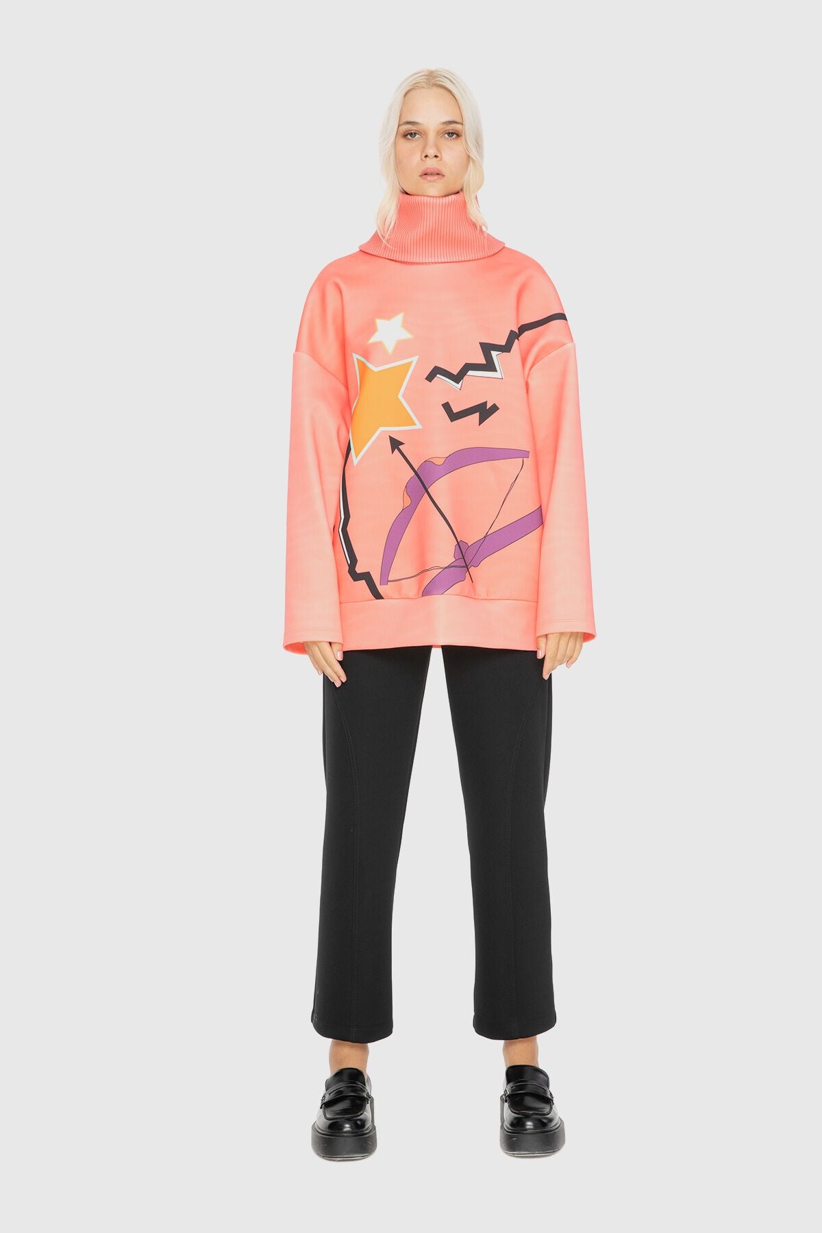 Baskılı Balikçi Yaka Sweatshirt