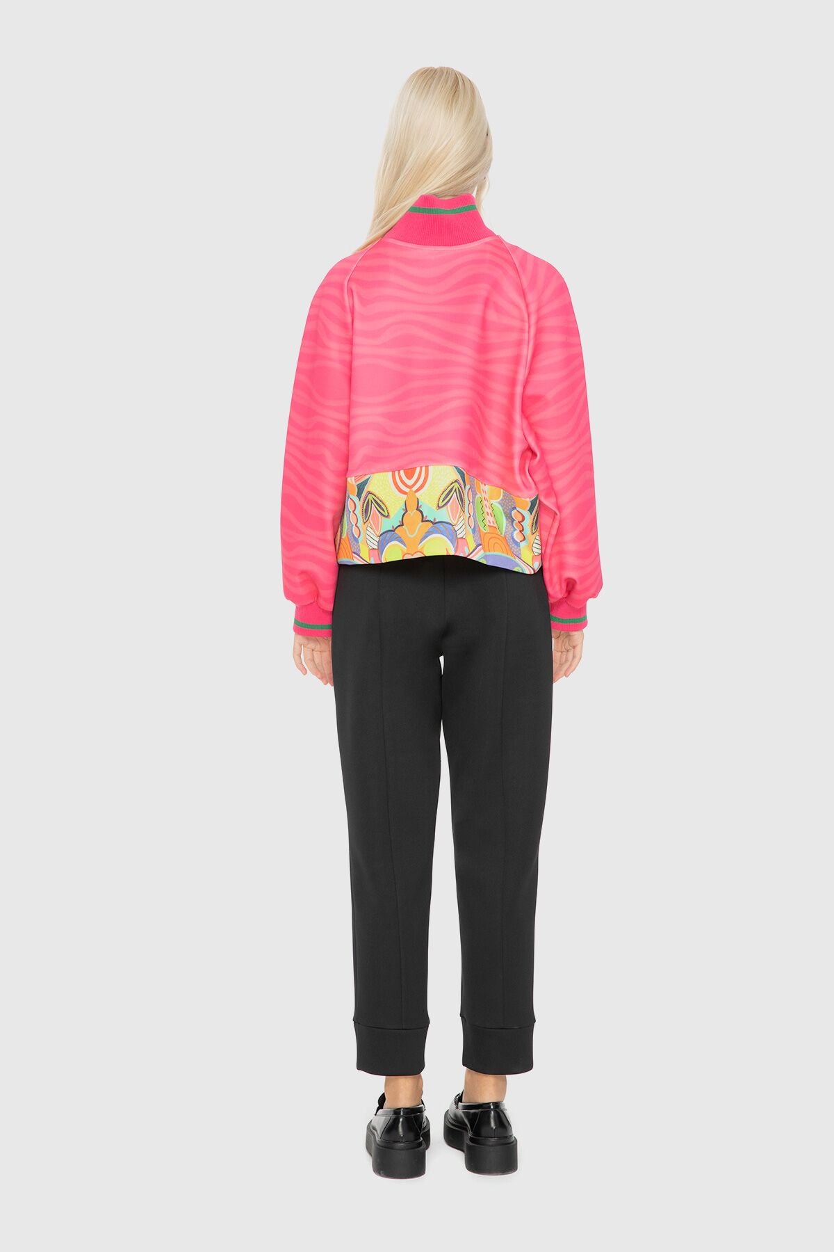 Fermuar Detaylı Desenli Sweatshirt