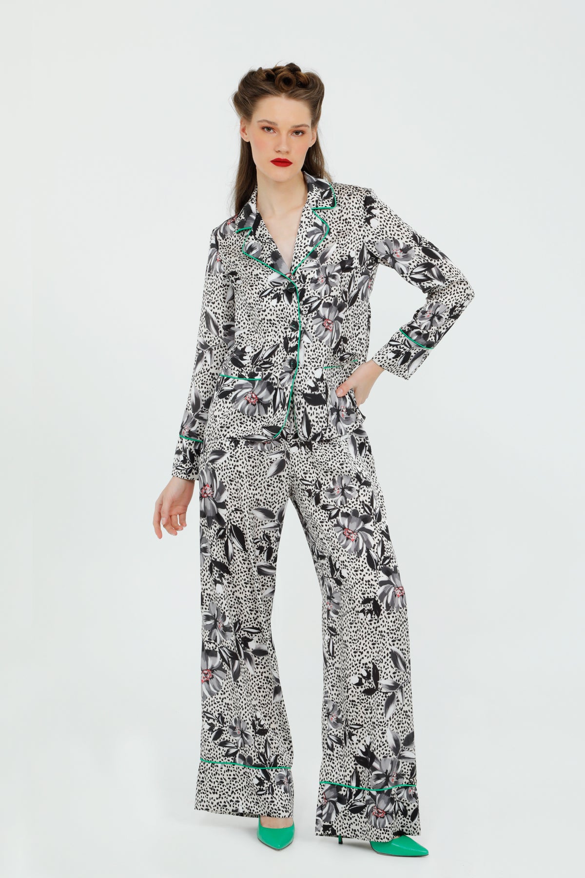Ceket Formunda Beli Lastikli Rahat Kesim Oranj Pijama Takımı