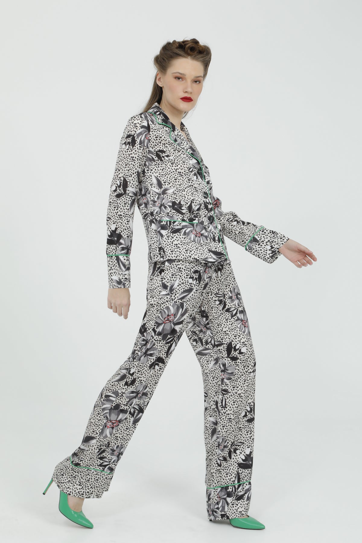 Ceket Formunda Beli Lastikli Rahat Kesim Oranj Pijama Takımı