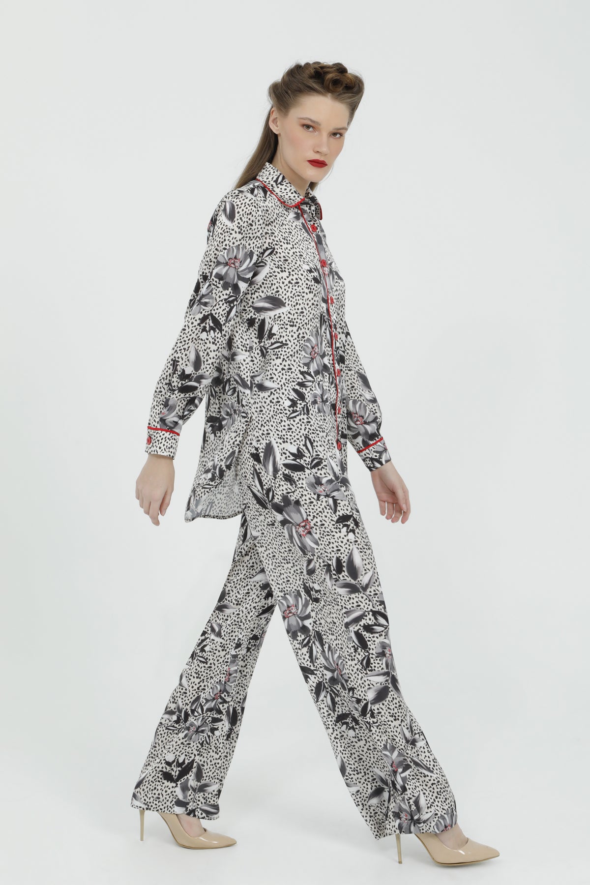 Gömlekli Rahat Kesim Bel Lastik Detaylı Pijama Takımı