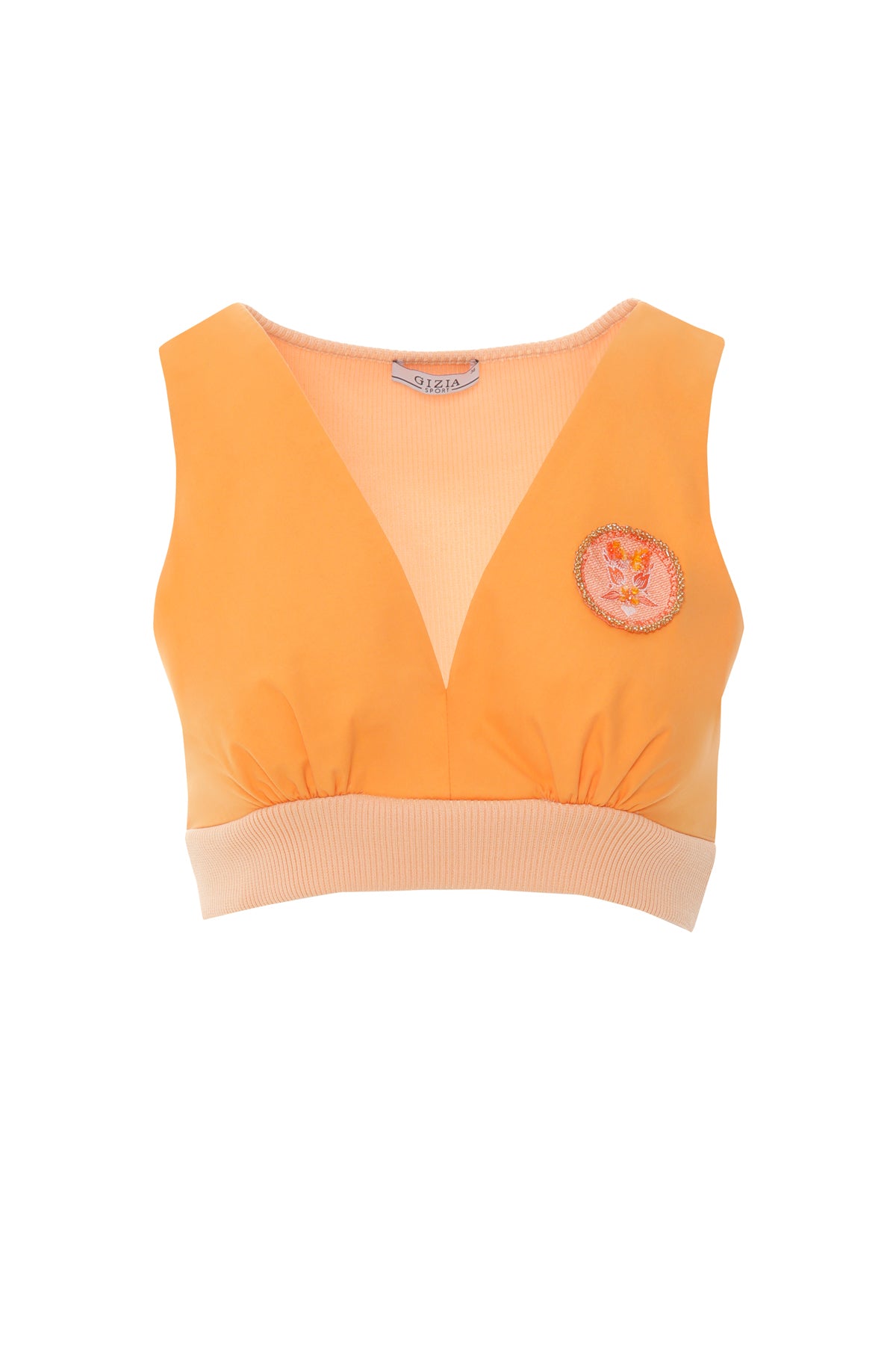Etek Ucu Lastikli Nakış Aplike Detaylı Poplin Oranj Crop