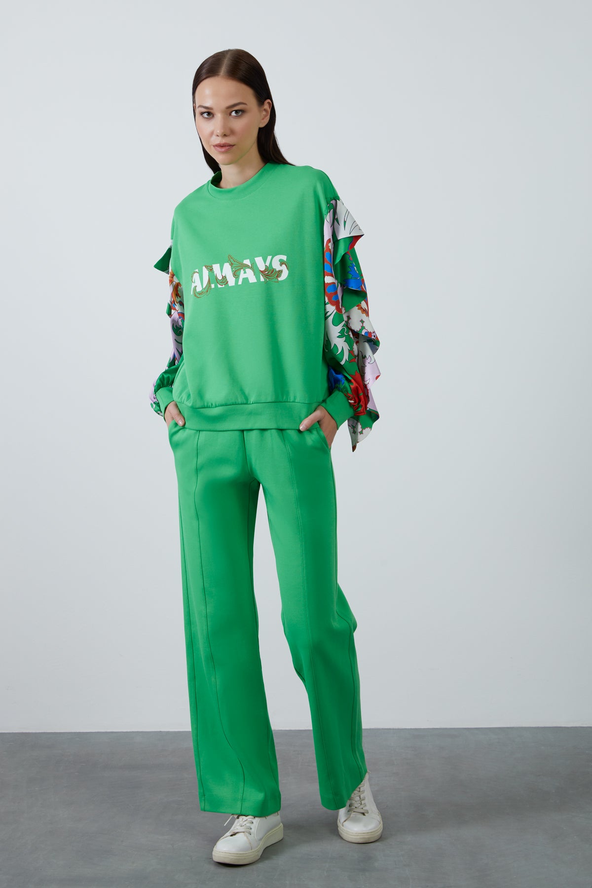 Always Yazı Baskılı Ve Desenli Rahat Kesim Örme Sweatshirt Eşofman Takımı