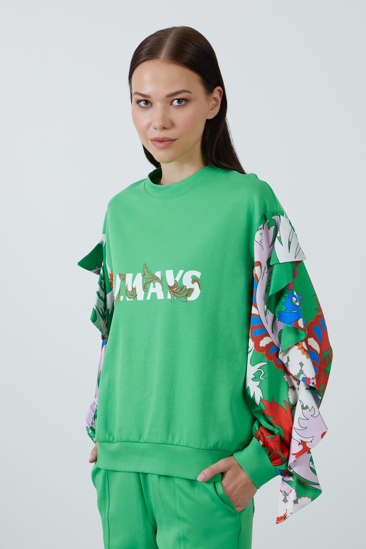 Always Yazı Baskılı Ve Desenli Rahat Kesim Örme Sweatshirt Eşofman Takımı