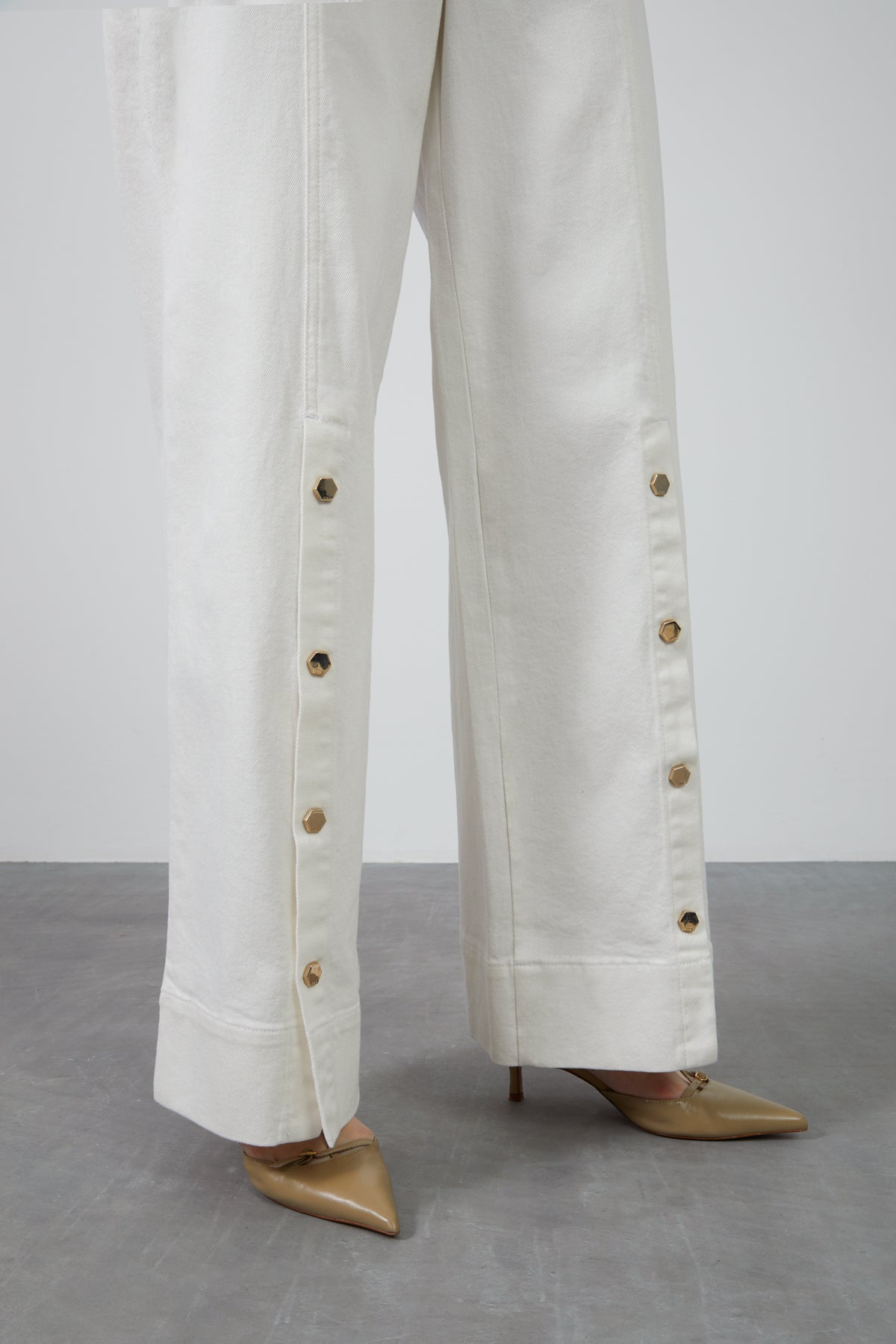 Altıgen Çıtçıt Detaylı Palazzo Denim Pantolon