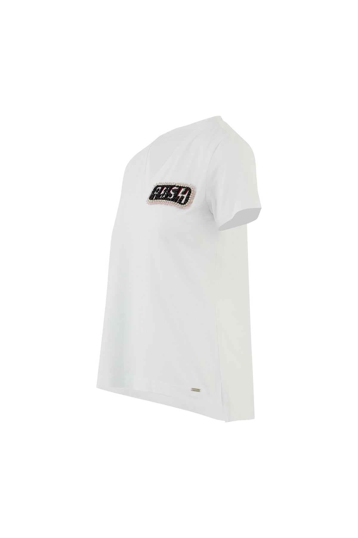 İşleme Arma Detaylı V Yaka Basic T-shirt